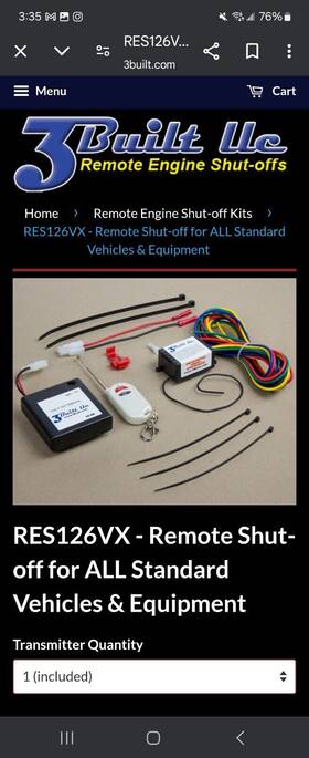 Res126vx 3built Llc Remote Shut Off - Atv Utv Generators All Standard Equipment
