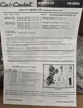 759-05602 Cub Cadet Challenger Main Wiring Harness Kit My17/18 Retrofit