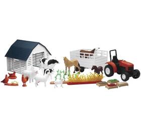 04106a Eazymove New Ray Toys Country Life Playset - Barnyard With Tractor Garden Rows And Anima