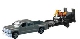 19535a Eazymove New Ray Toys 1 43 Scale Chevy Truck With Trailer And Dirt Bike Motorcycle Pwc
