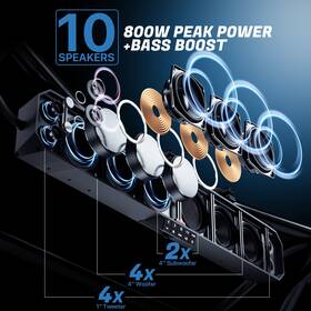 Mp230 Gohawk 800w 35 Inch 10 Speakers Bluetooth Marine For Polaris/utv/rzr Sound Bar Audio System