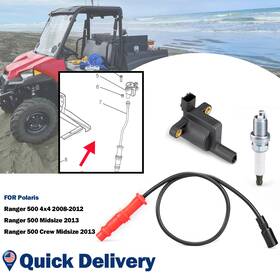 Moto1988 4011690 Ignition Coil With Wire Cap And Spark Plug Assy For Polaris Ranger 500 Midsize 2013