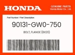 Honda Genuine Bolt, Flange (8X20) 90131-GW0-750. Fixed Price $6.98.