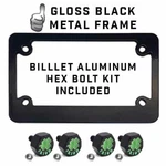 Black Metal License Plate Frame & Hex Tag Bolt Kit - Lucky Irish Clover. Fixed Price $18.95.