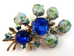 Vintage High End Blue Rhinestone & Fancy Textured Cabochon Brooch Pin Floral. Fixed Price $37.99.