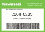 Kawasaki Genuine Wire-lead,battery(+) 26011-0265. Fixed Price $145.29.