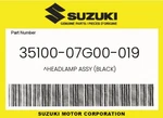 Suzuki Genuine Headlamp Assy (black) 35100-07G00-019. Fixed Price $202.77.